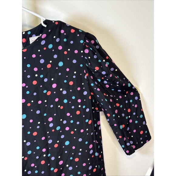 Vtg 80s Secretary Dress Sz 14 Polka Dot Ruffle Sh. Pads Skirt Midi Length - Picture 5 of 9